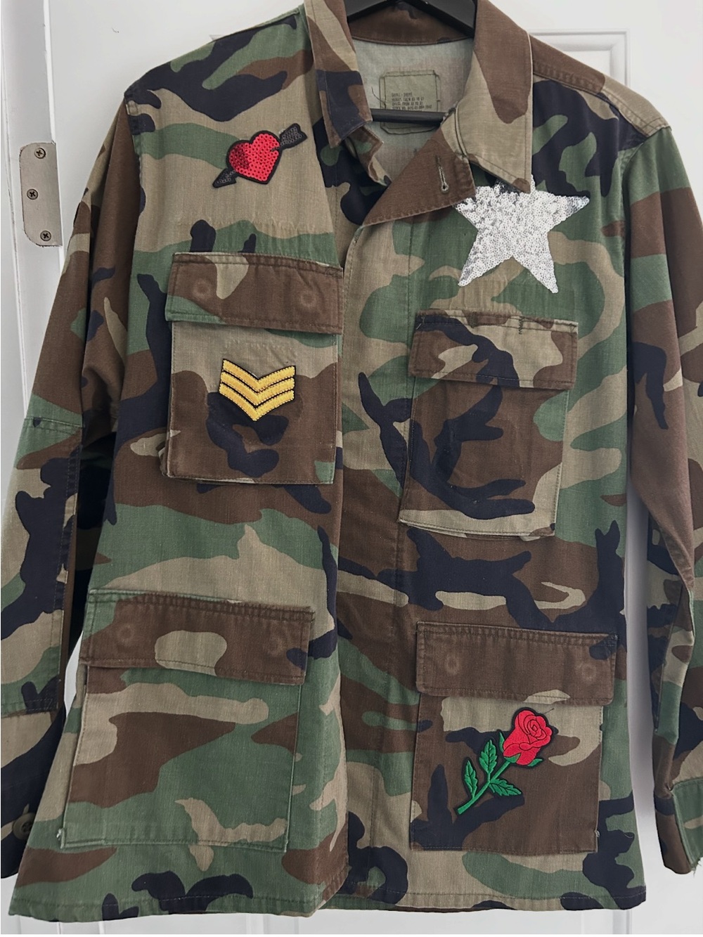 Camo Utility Jacket with Embroidered Patches
